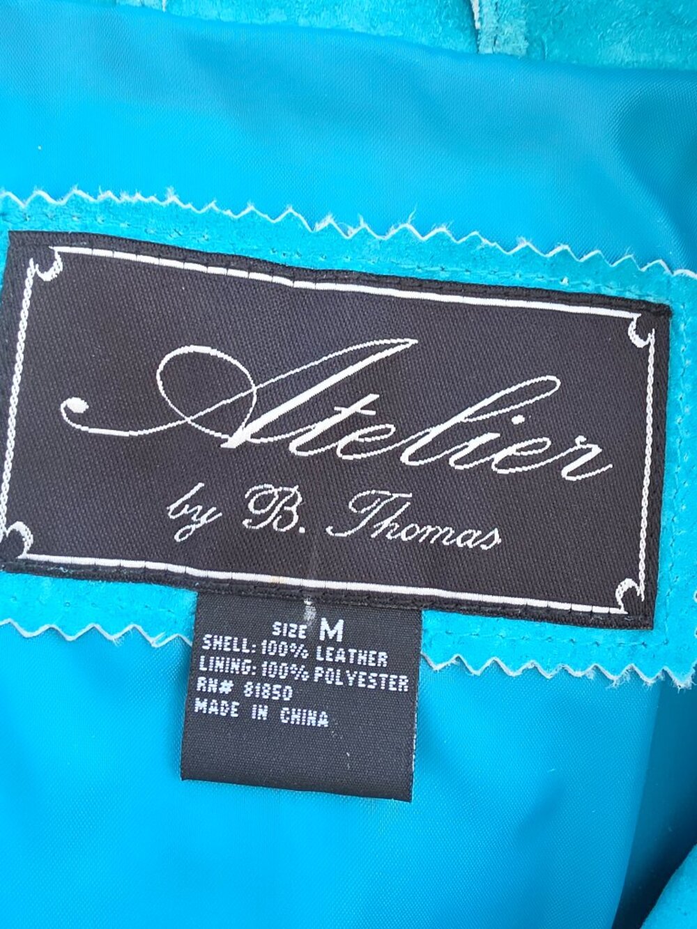 Vintage 90s/ Y2K NWT Atelier by B thomas washable suede leather jacket aqua blue - Picture 9 of 13